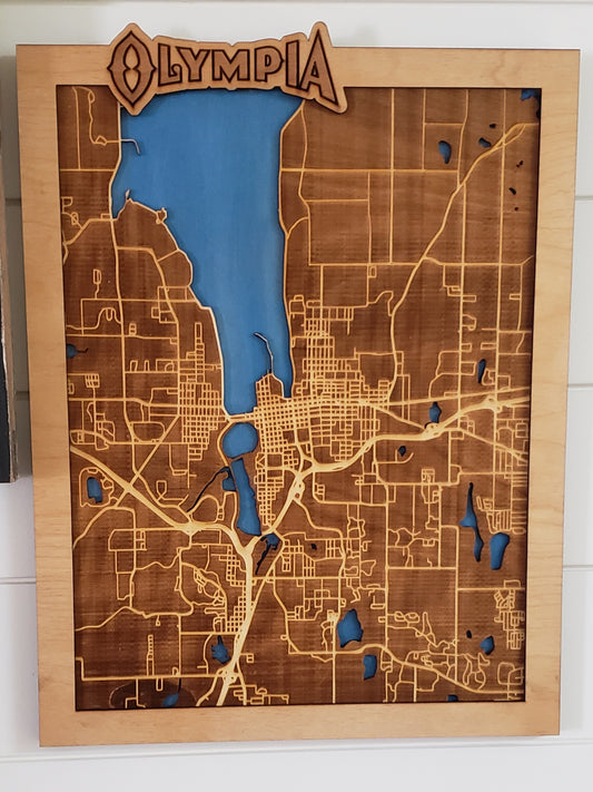 Layered laser cut map City of Olympia