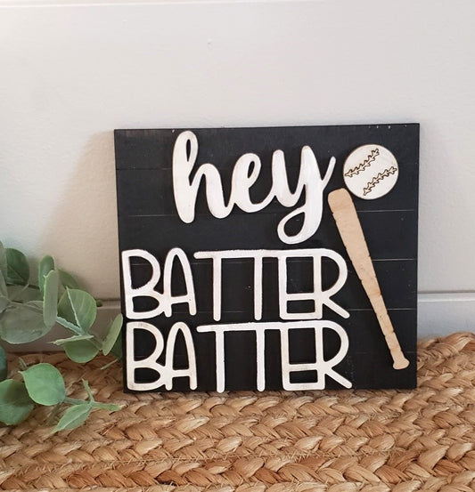 Laser cut, layered baseball batter sign for tiered trays