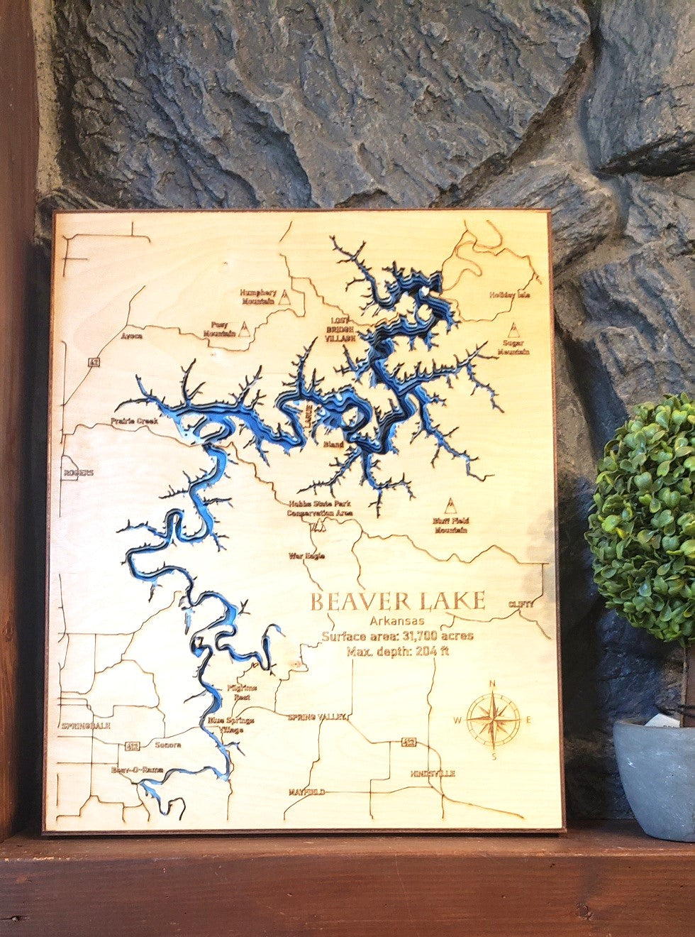 Beaver Lake, AR 3D Map, 8 Layer Map, Laser Cut Map, Lake House, Wall Art Sign, Beach House Decor, Nautical Decor, Arkansas