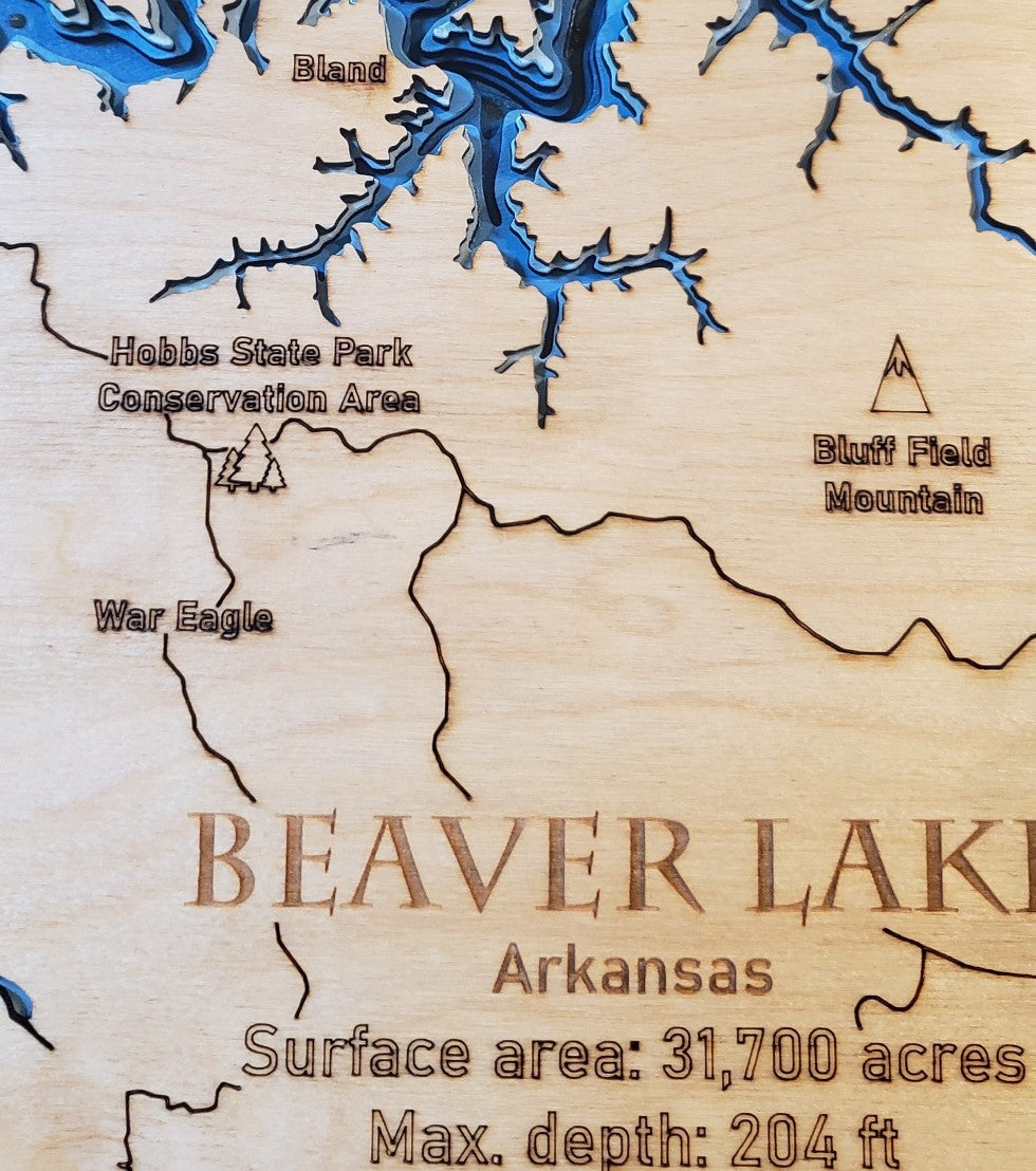 Beaver Lake, AR 3D Map, 8 Layer Map, Laser Cut Map, Lake House, Wall Art Sign, Beach House Decor, Nautical Decor, Arkansas