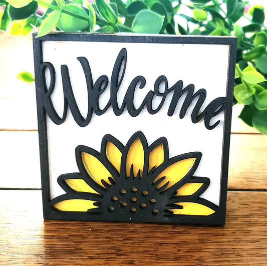 Sunflower Welcome Tiered Tray Shelf Decor