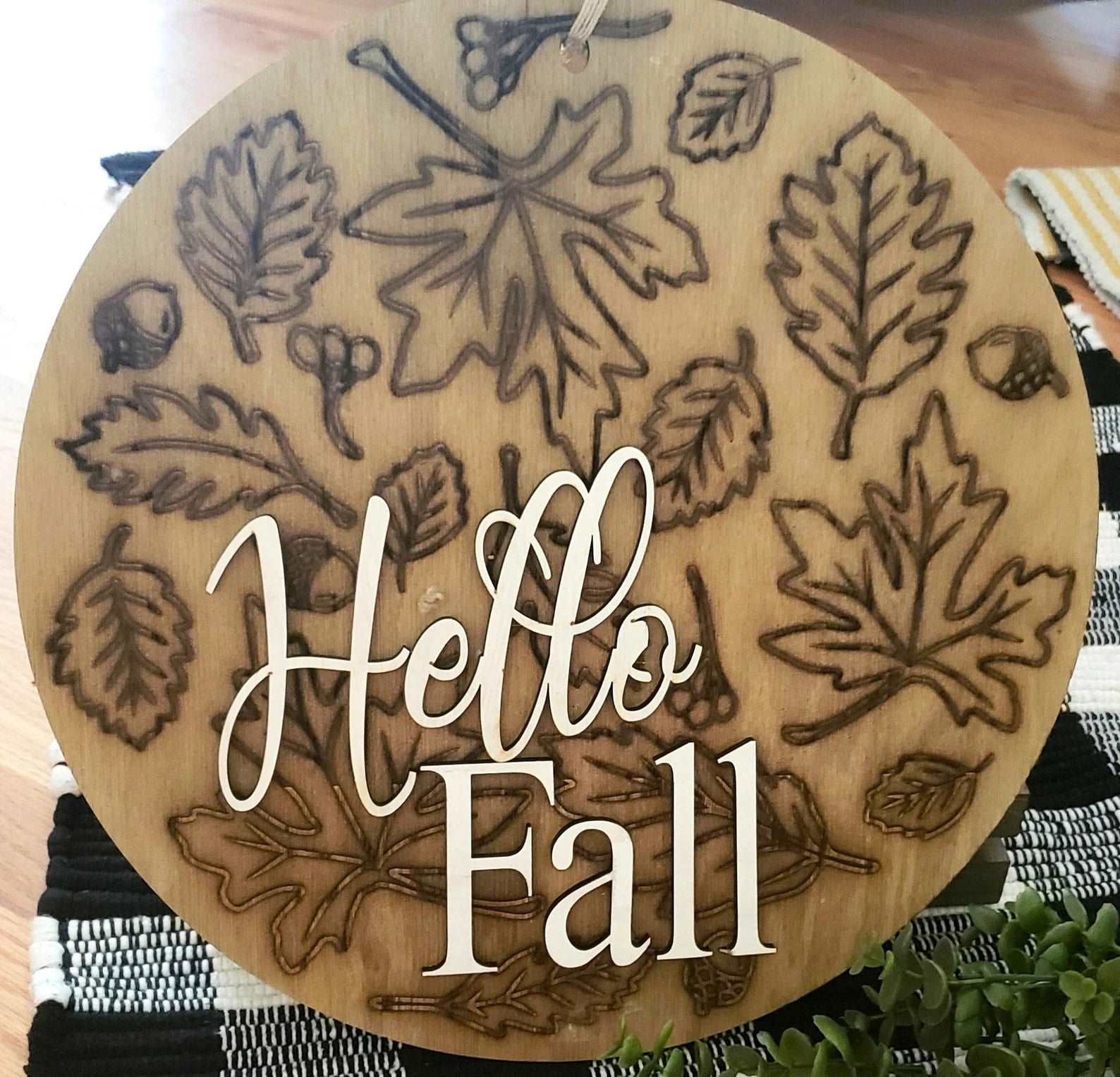 Hello Fall Laser Engraved Sign