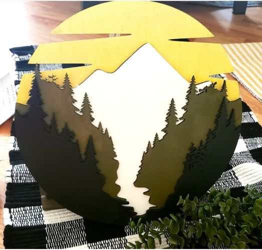 Layered Laser Cut Mountain-Forest Sign